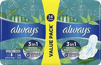 Always Ultra Thin Extra Long 3In1 Herbal Freshness 14 Pads
